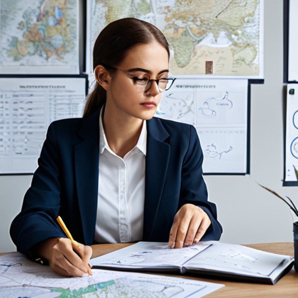 Focused Problem Solver**
A person thoughtfully working at a clean, organized desk, surrounded by mind maps and diagrams. They are wearing professional attire - a modest blouse and slacks. The atmosphere is calm and inspiring with natural light. safe for work, appropriate content, fully clothed, professional, perfect anatomy, natural proportions, high quality.
**