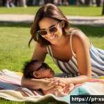 문제해결 중심 마케팅의 핵심 요소 - **Prompt:** A sunny Lisbon park scene. A young mother, wearing a stylish sundress and sunglasses, is...